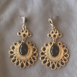 Black and Gold Costume Earrings (3")